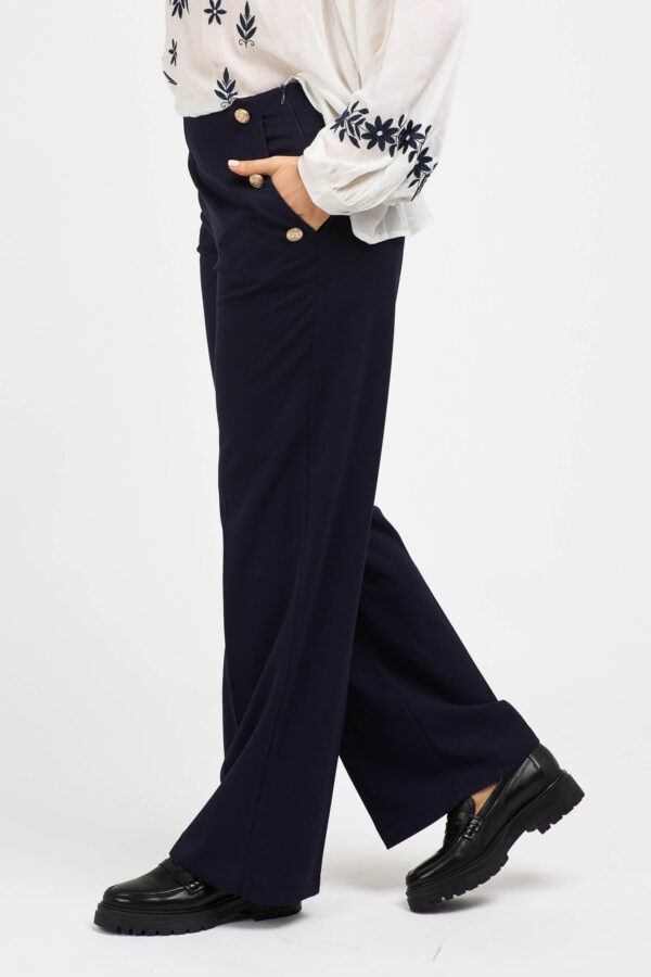 pantalon boutons femme navy