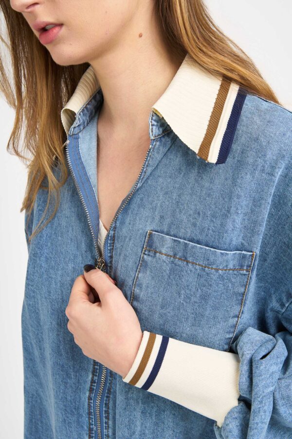 veste zippée bleu jean délavée