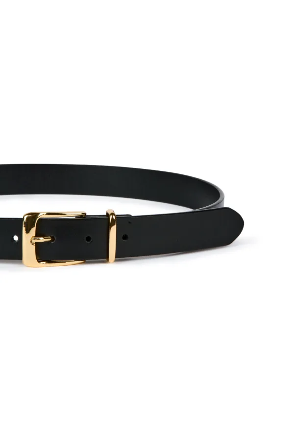 Ceinture en cuir à boucle dorée - 3cm – Image 2