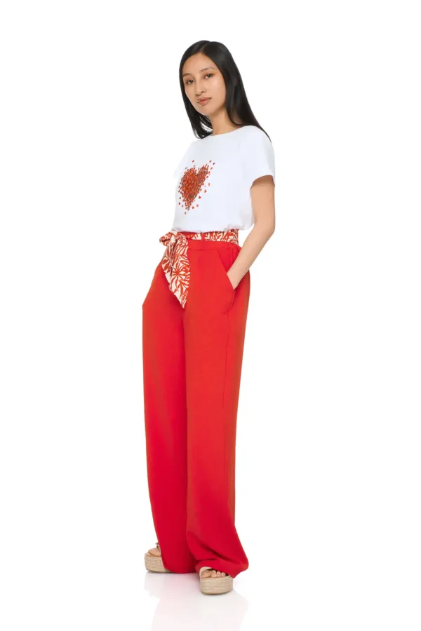 Pantalon droit : ceinture foulard