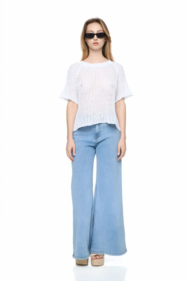 Pull col rond en maille ajourée