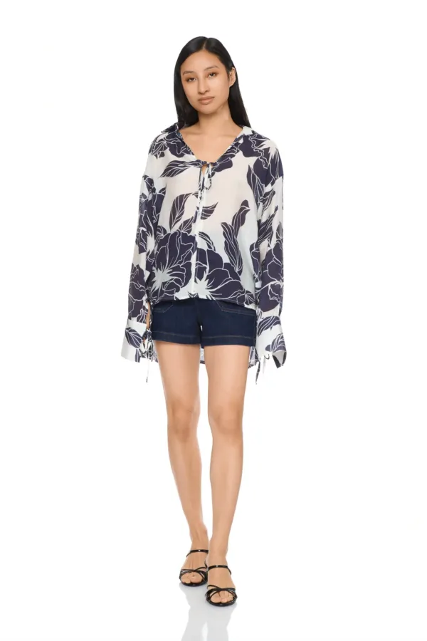 Blouse imprimée avec lacets