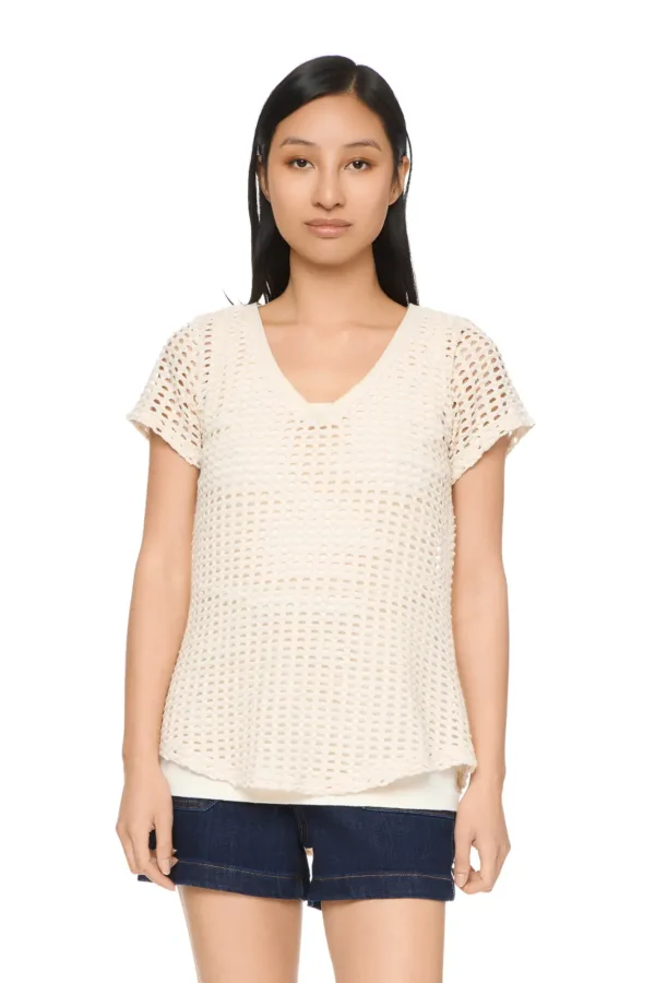Pull en maille ajourée col V – Image 2
