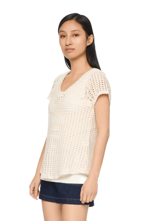 Pull en maille ajourée col V – Image 3