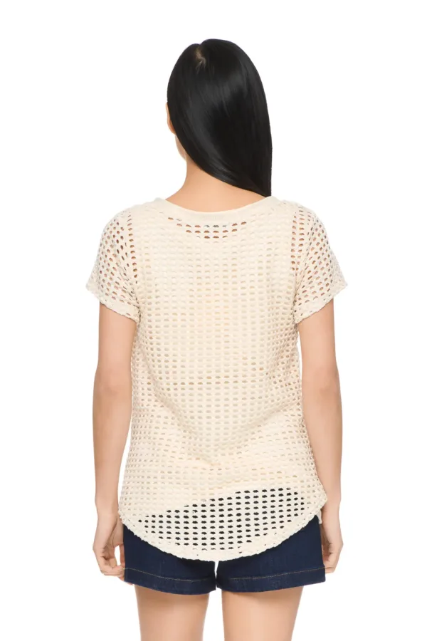 Pull en maille ajourée col V – Image 4