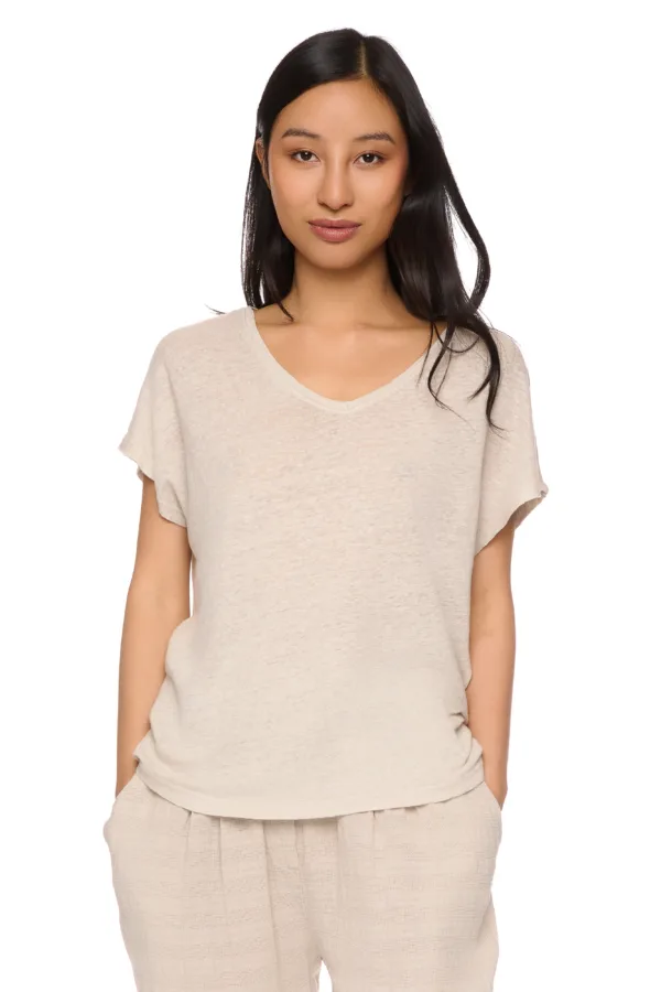 T-shirt col V en lin