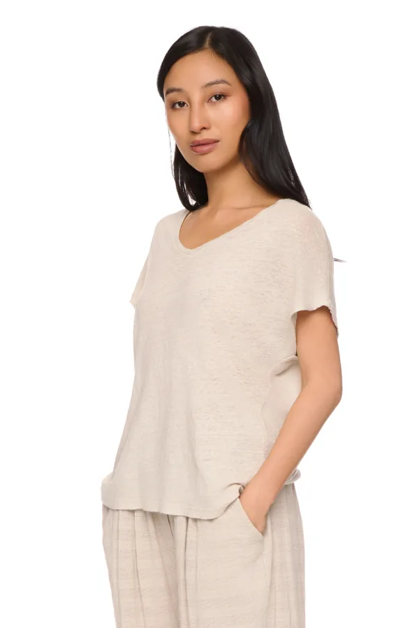 T-shirt col V en lin – Image 2