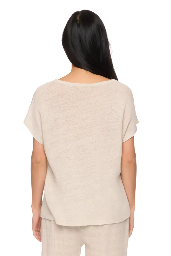 T-shirt col V en lin – Image 3
