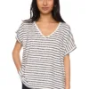 T-shirt rayé lurex col V