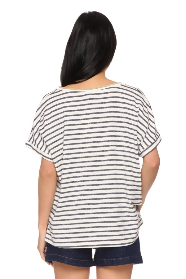 T-shirt rayé lurex col V – Image 4