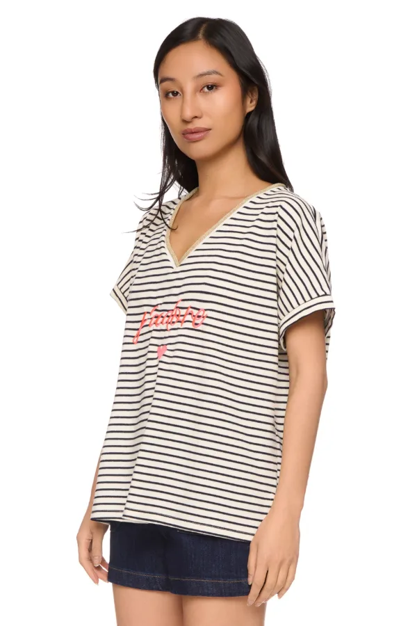 T-shirt rayé lurex "j'adore" – Image 3