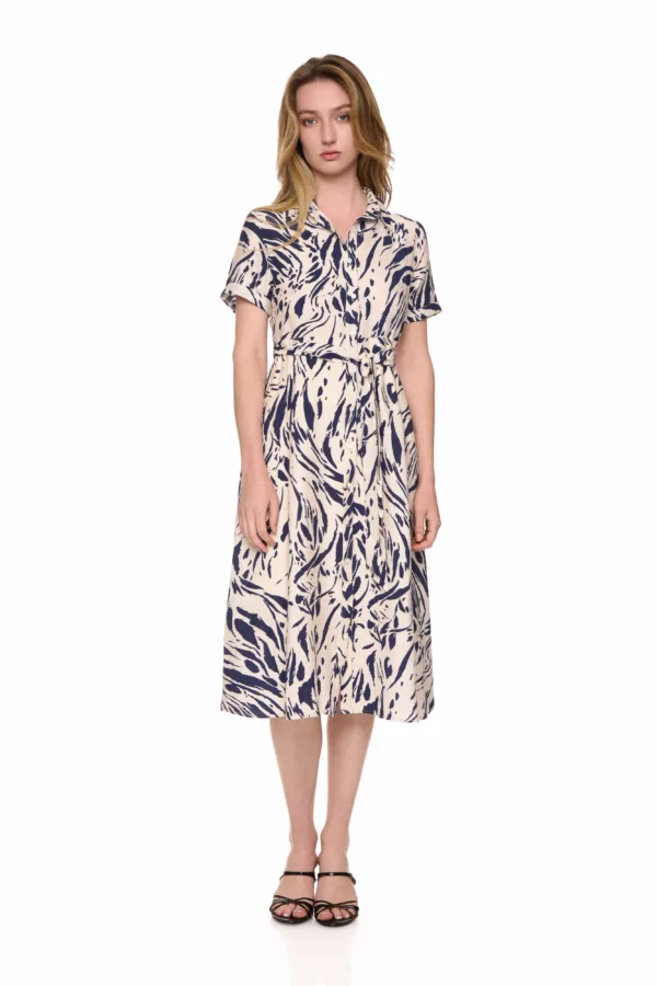 Robe longue imprimée avec une ceinture