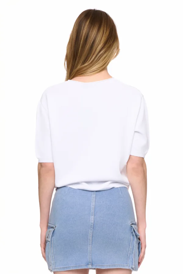 Pull uni à col rond et manches courtes – Image 4