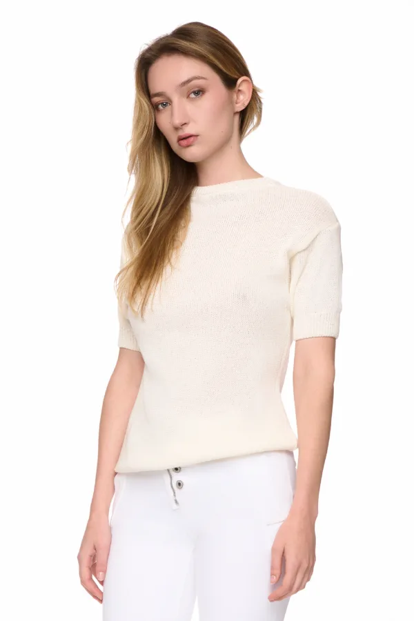 Pull en coton à col rond et manches courtes – Image 3