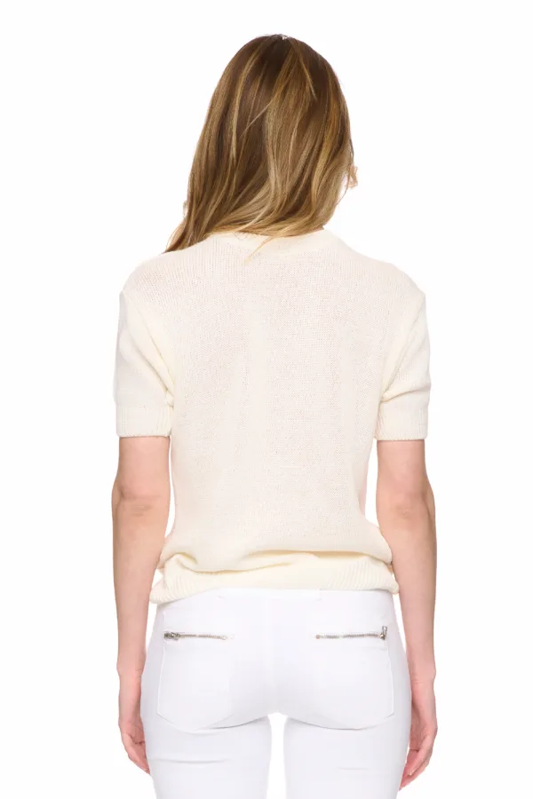 Pull en coton à col rond et manches courtes – Image 4