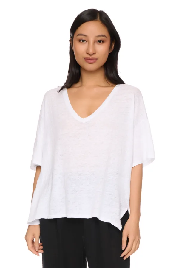 Top oversize en lin à col V