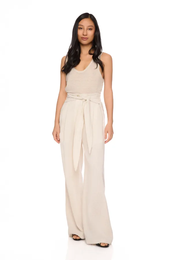 Ensemble Pantalon avec ceinture noeud & débardeur lin